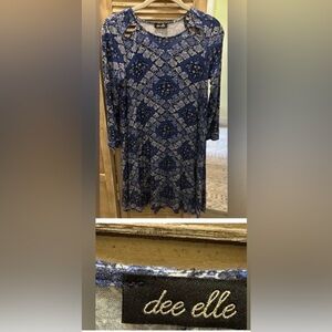 Dee Elle Blue Patterned Long Sleeve Dress